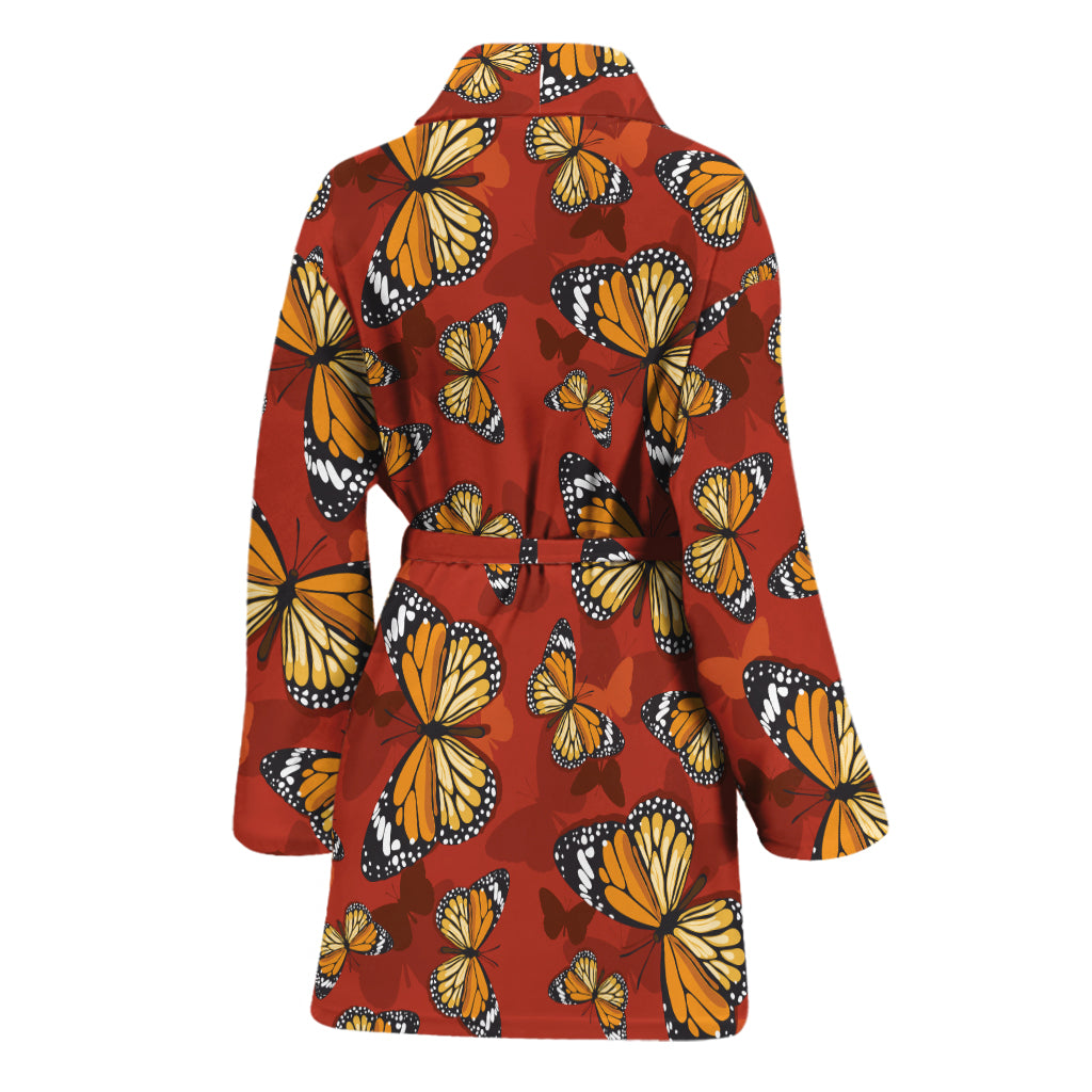 Orange Monarch Butterfly Print Women's Bathrobe