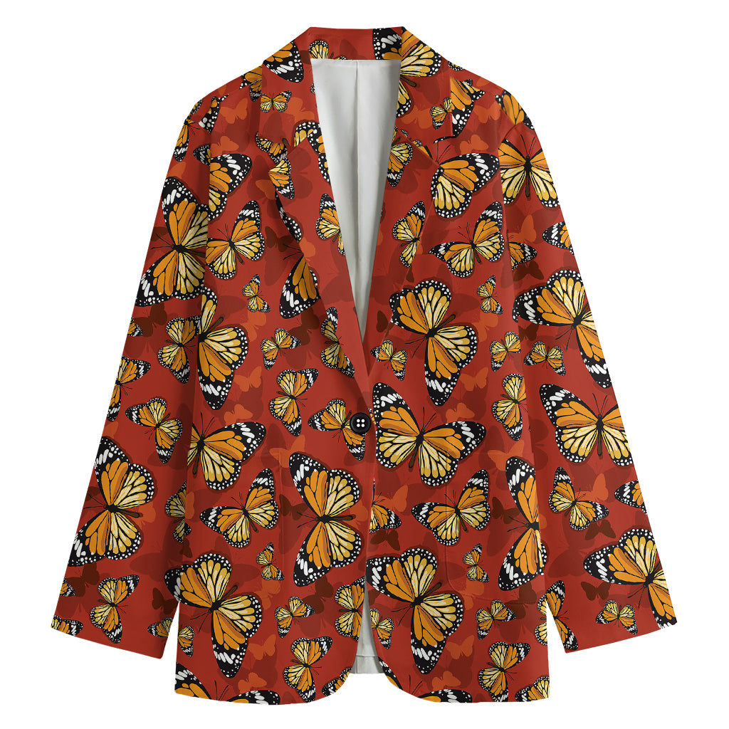 Orange Monarch Butterfly Print Women's Blazer