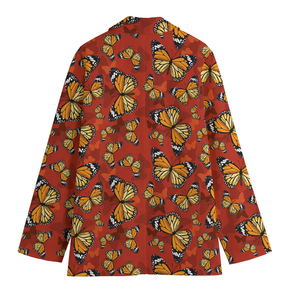 Orange Monarch Butterfly Print Women's Blazer