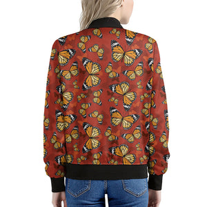 Orange Monarch Butterfly Print Women's Bomber Jacket