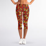 Orange Monarch Butterfly Print Women's Capri Leggings
