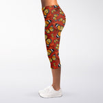 Orange Monarch Butterfly Print Women's Capri Leggings