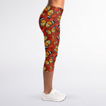Orange Monarch Butterfly Print Women's Capri Leggings