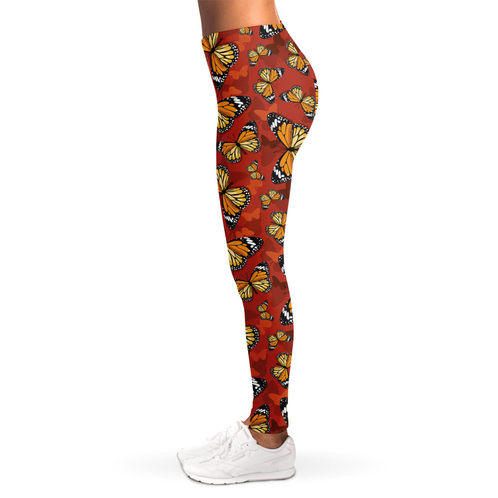Orange Monarch Butterfly Print Women's Leggings