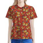 Orange Monarch Butterfly Print Women's Polo Shirt