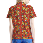 Orange Monarch Butterfly Print Women's Polo Shirt