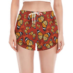 Orange Monarch Butterfly Print Women's Split Running Shorts
