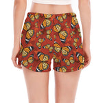 Orange Monarch Butterfly Print Women's Split Running Shorts