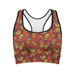 Orange Monarch Butterfly Print Women's Sports Bra