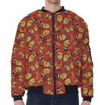 Orange Monarch Butterfly Print Zip Sleeve Bomber Jacket