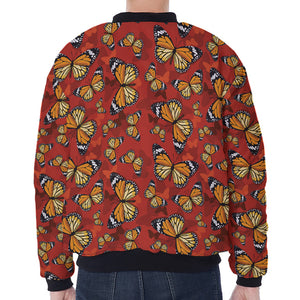 Orange Monarch Butterfly Print Zip Sleeve Bomber Jacket