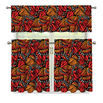 Orange Monarch Butterfly Wings Print 3 Piece Kitchen Curtains