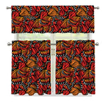 Orange Monarch Butterfly Wings Print 3 Piece Kitchen Curtains