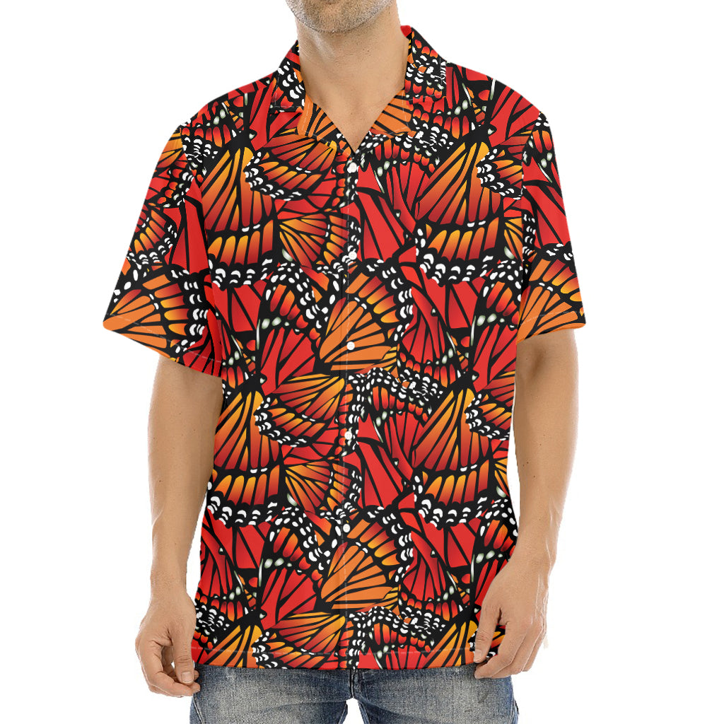 Orange Monarch Butterfly Wings Print Aloha Shirt