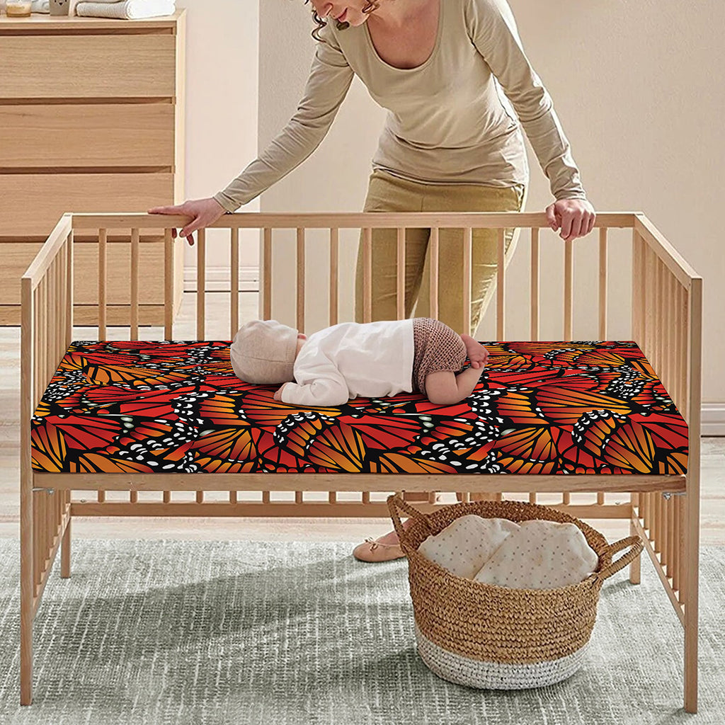 Orange Monarch Butterfly Wings Print Baby Crib Sheet