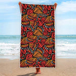 Orange Monarch Butterfly Wings Print Beach Towel