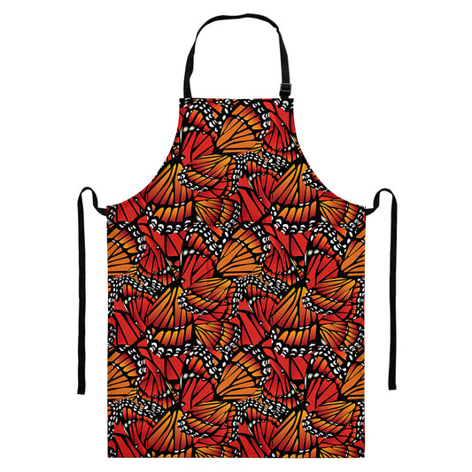 Orange Monarch Butterfly Wings Print Bib Apron With Pocket