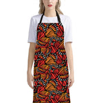 Orange Monarch Butterfly Wings Print Bib Apron With Pocket