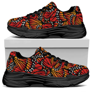 Orange Monarch Butterfly Wings Print Black Chunky Shoes