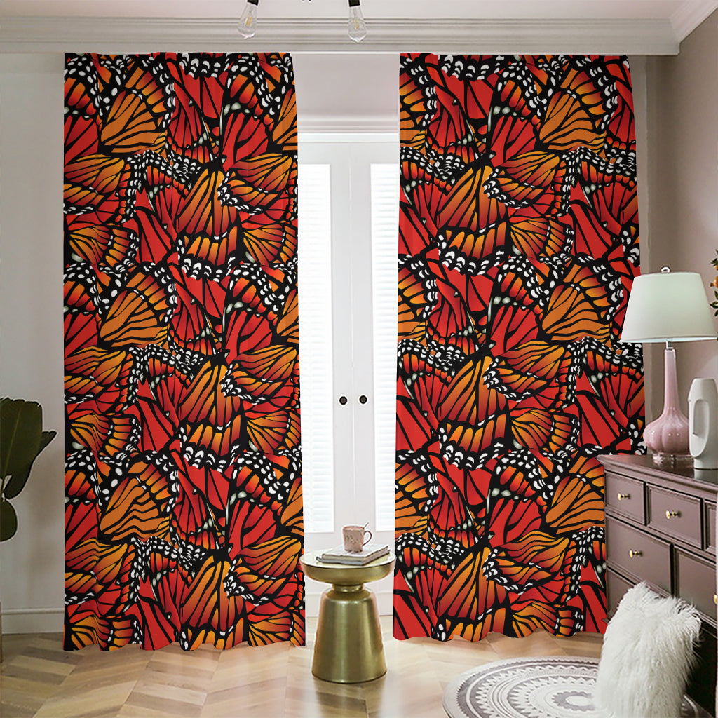 Orange Monarch Butterfly Wings Print Blackout Pencil Pleat Curtains