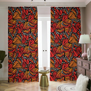 Orange Monarch Butterfly Wings Print Blackout Pencil Pleat Curtains