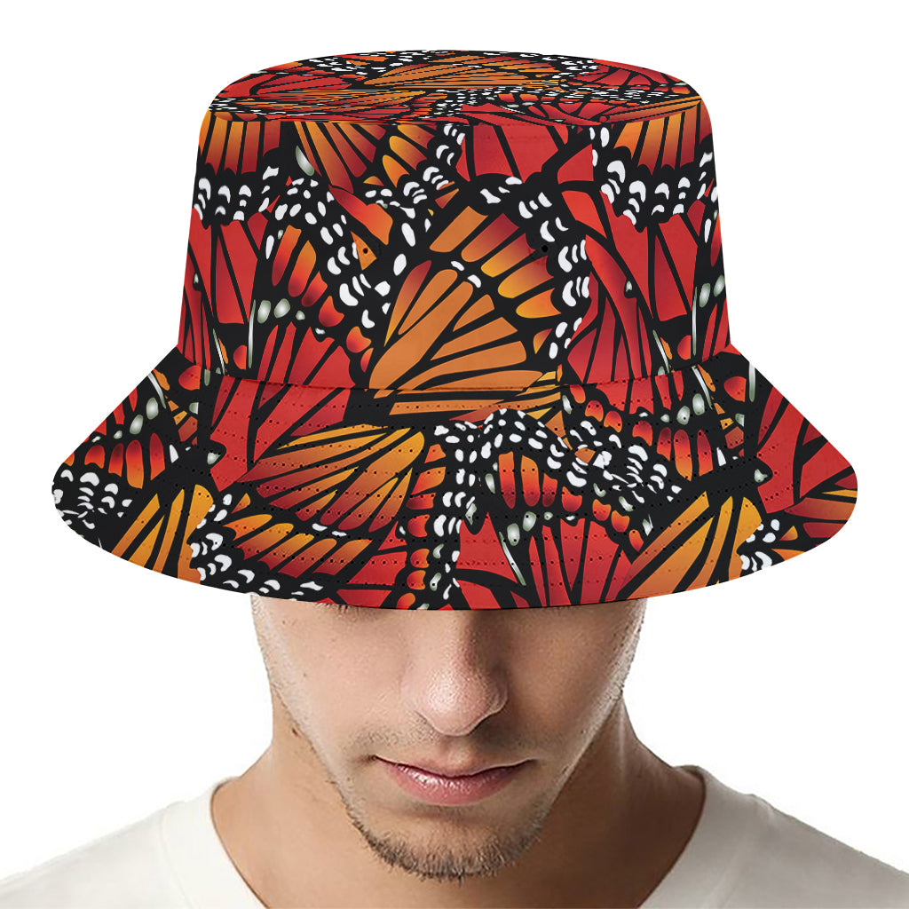 Orange Monarch Butterfly Wings Print Bucket Hat