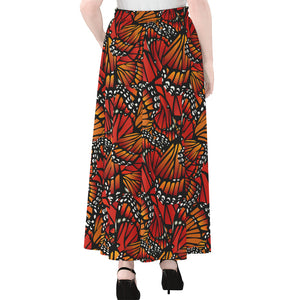 Orange Monarch Butterfly Wings Print Chiffon Maxi Skirt