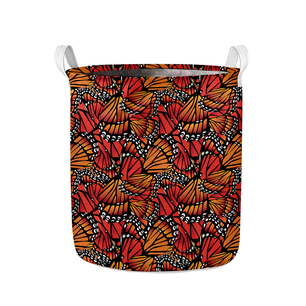 Orange Monarch Butterfly Wings Print Collapsible Laundry Basket