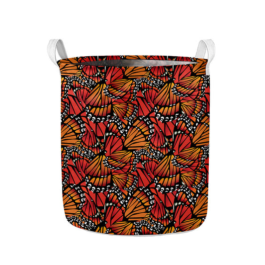 Orange Monarch Butterfly Wings Print Collapsible Laundry Basket