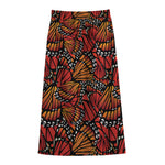 Orange Monarch Butterfly Wings Print Cotton Front Slit Maxi Skirt