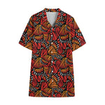 Orange Monarch Butterfly Wings Print Cotton Hawaiian Shirt