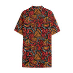 Orange Monarch Butterfly Wings Print Cotton Hawaiian Shirt