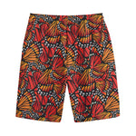 Orange Monarch Butterfly Wings Print Cotton Shorts