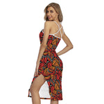 Orange Monarch Butterfly Wings Print Cross Back Cami Dress