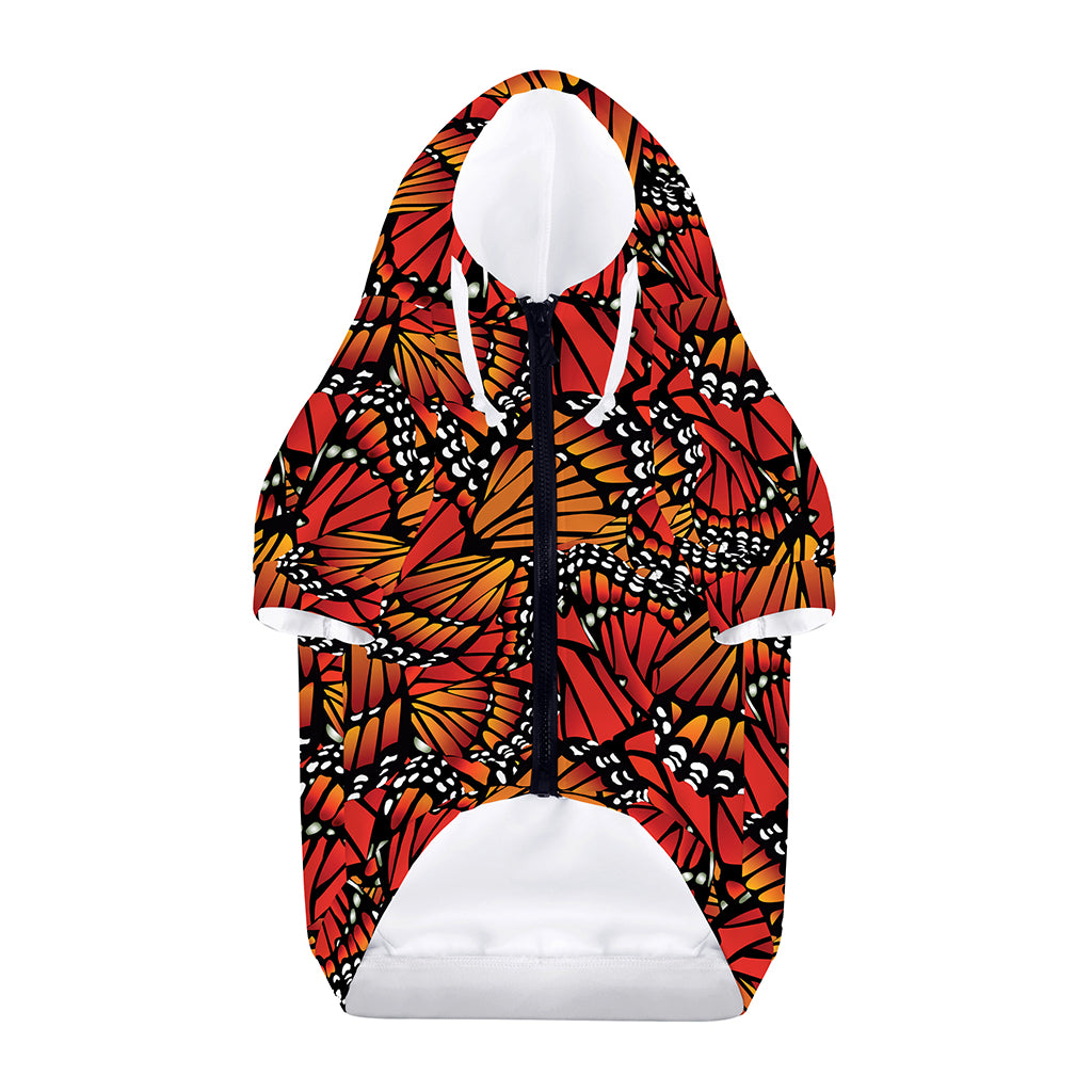 Orange Monarch Butterfly Wings Print Dog Zip Up Hoodie