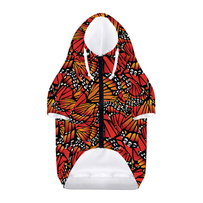 Orange Monarch Butterfly Wings Print Dog Zip Up Hoodie