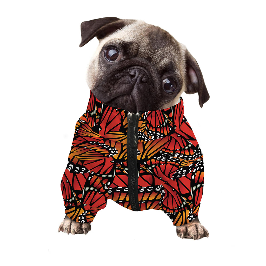 Orange Monarch Butterfly Wings Print Dog Zip Up Jacket