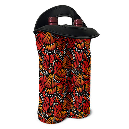 Orange Monarch Butterfly Wings Print Double Neoprene Wine Tote