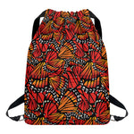 Orange Monarch Butterfly Wings Print Drawstring Backpack