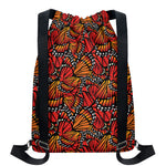 Orange Monarch Butterfly Wings Print Drawstring Backpack
