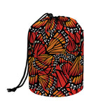 Orange Monarch Butterfly Wings Print Drawstring Makeup Bag