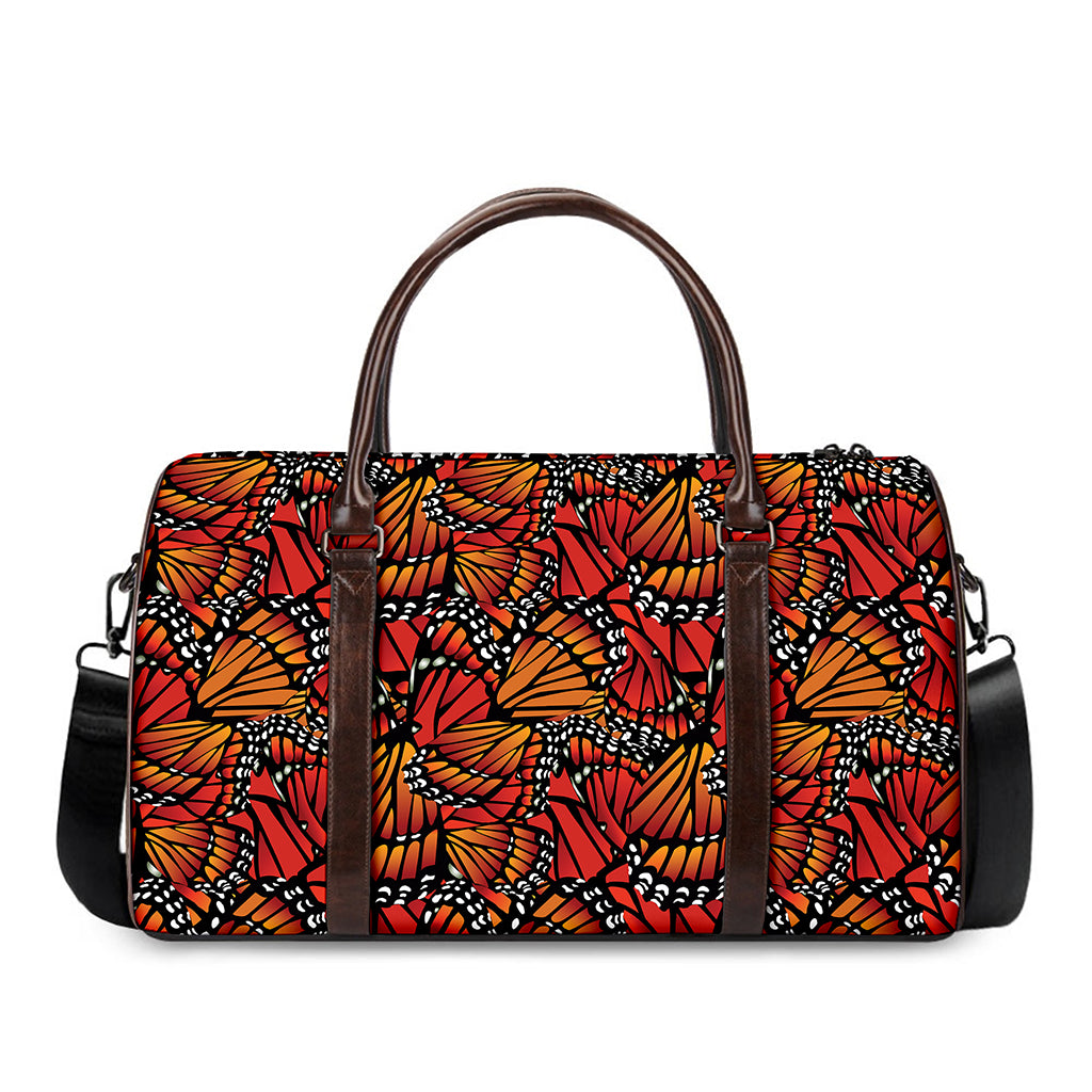 Orange Monarch Butterfly Wings Print Duffle Bag