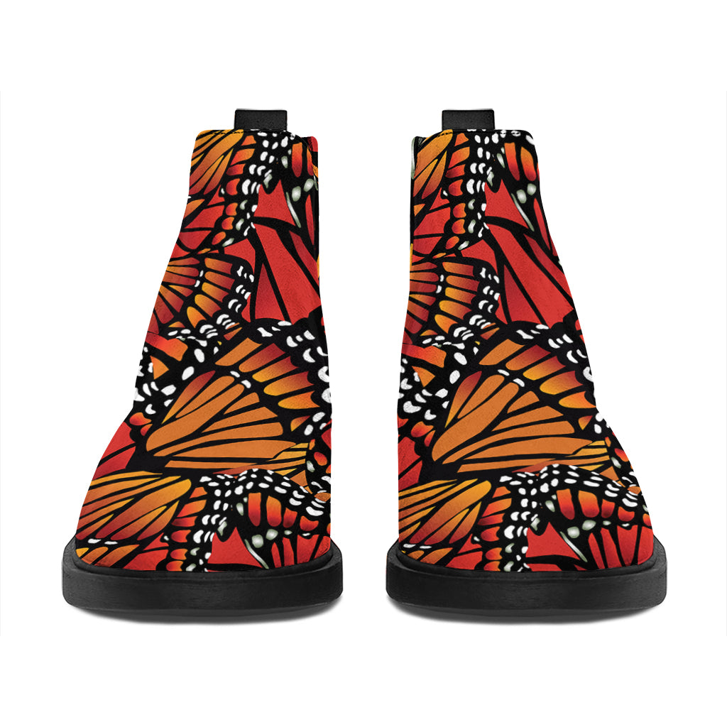 Orange Monarch Butterfly Wings Print Flat Ankle Boots
