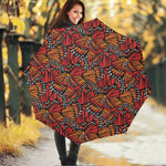 Orange Monarch Butterfly Wings Print Foldable Umbrella