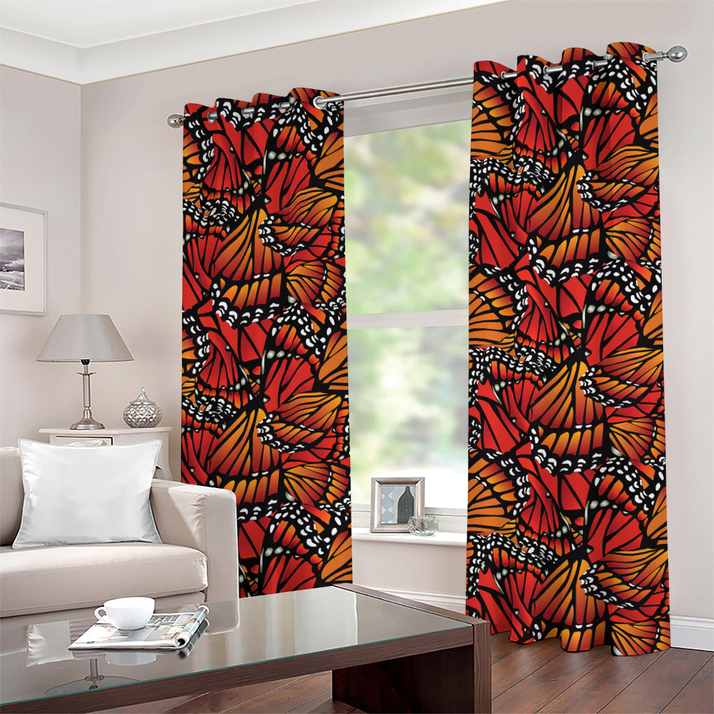 Orange Monarch Butterfly Wings Print Grommet Curtains