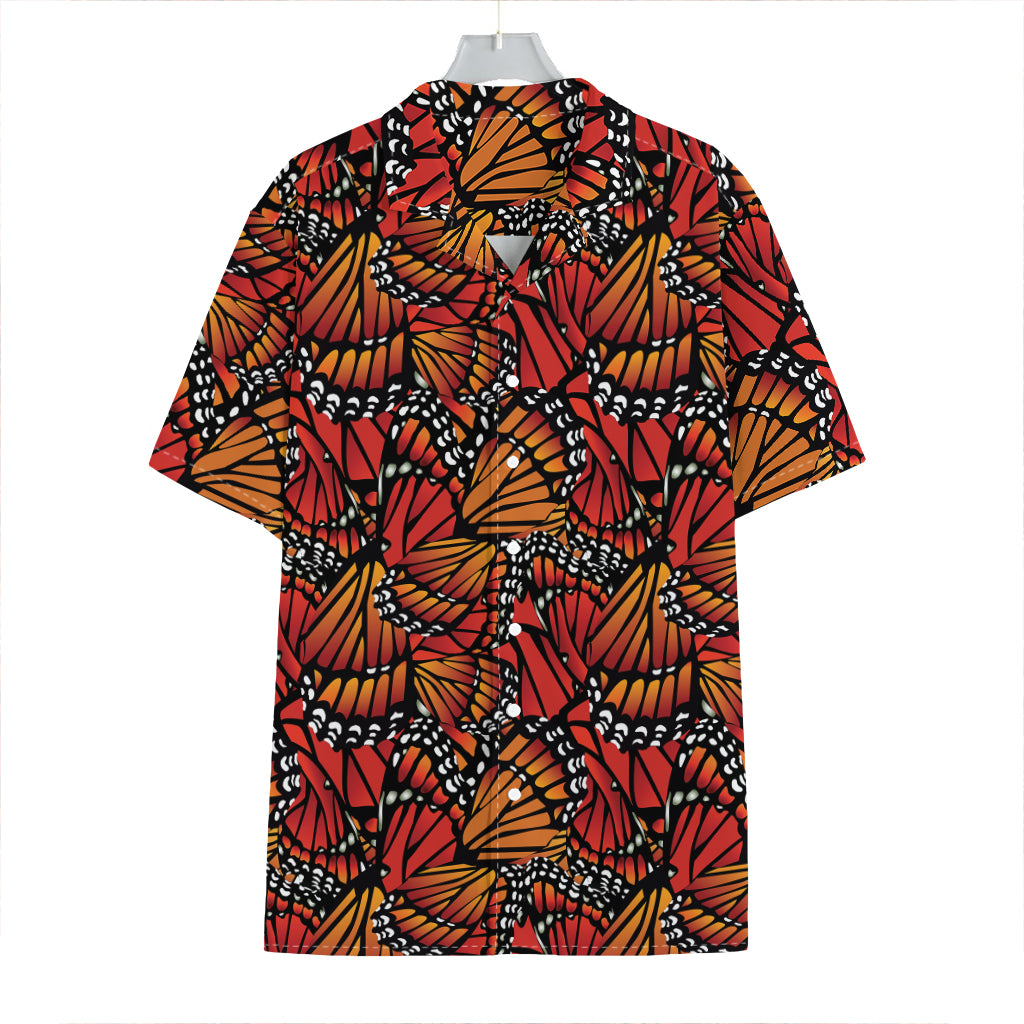 Orange Monarch Butterfly Wings Print Hawaiian Shirt