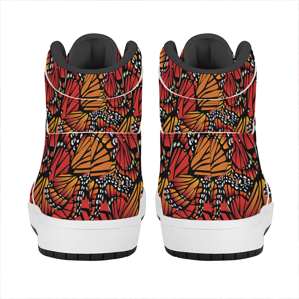 Orange Monarch Butterfly Wings Print High Top Leather Sneakers