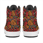 Orange Monarch Butterfly Wings Print High Top Leather Sneakers