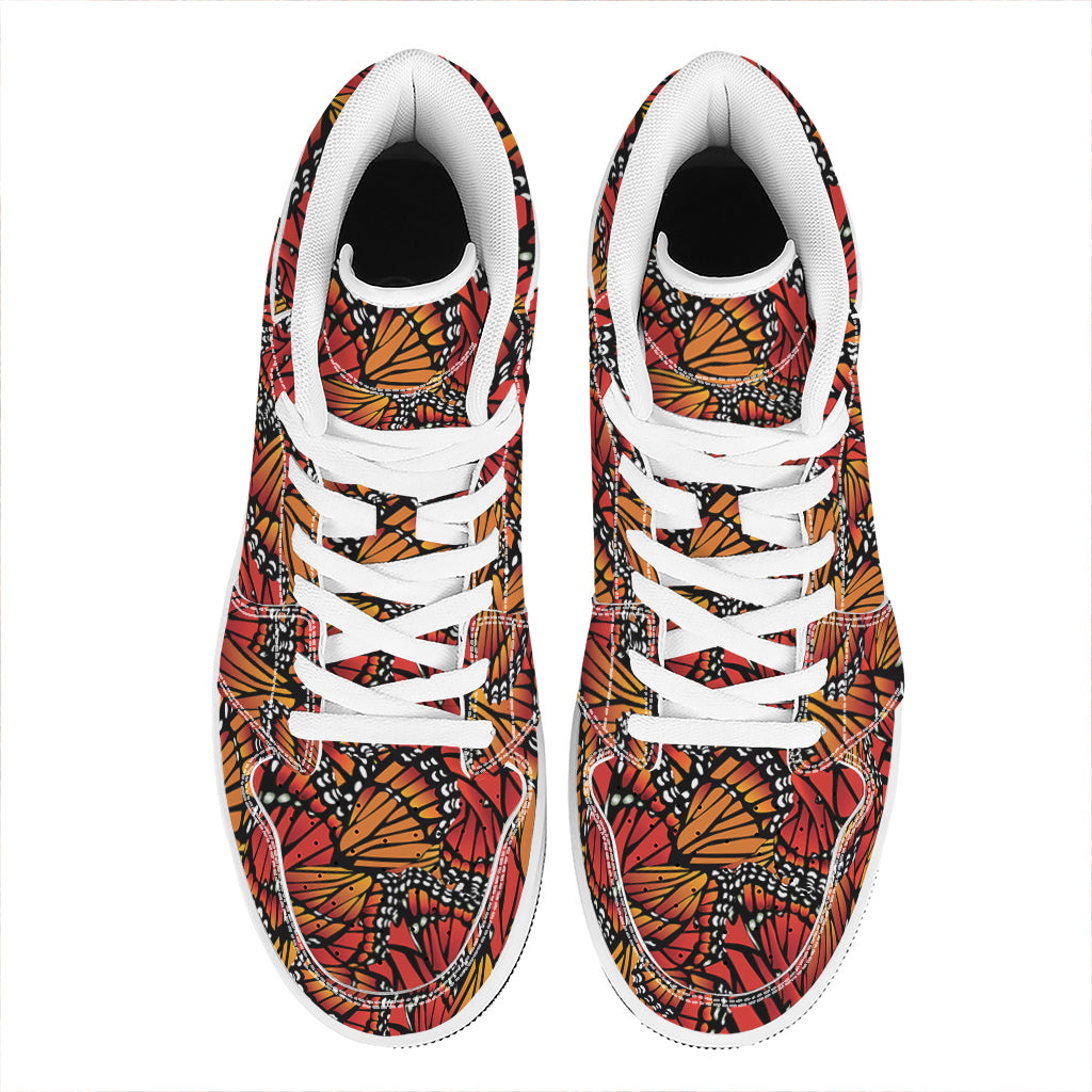 Orange Monarch Butterfly Wings Print High Top Leather Sneakers