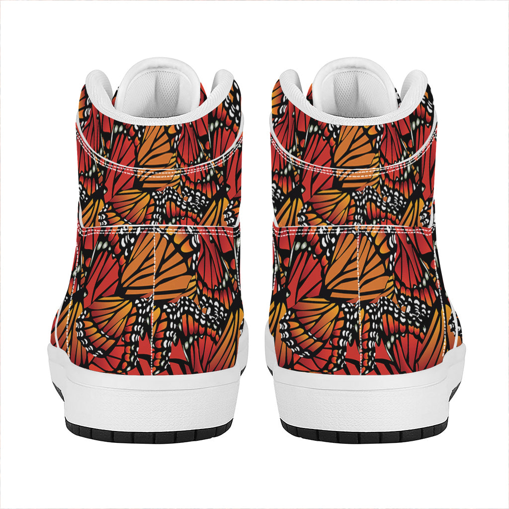 Orange Monarch Butterfly Wings Print High Top Leather Sneakers